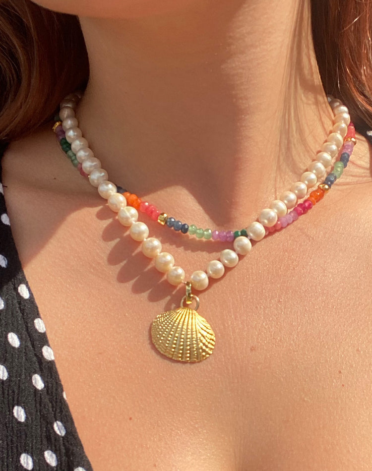 Pearl Necklace with Botticelli Gold Charm Set